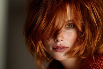 Naklejka premium Close Up Portrait Of A Woman With Vibrant Red Hair