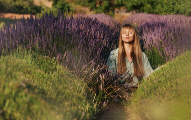 Woman Enjoying Sense of Calm in Lavender Field