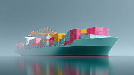 An ocean freighter fully loaded with colorful containers docked at a port