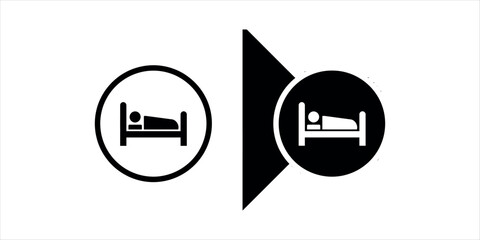 Black and white icons of a person sleeping in a bed symbol