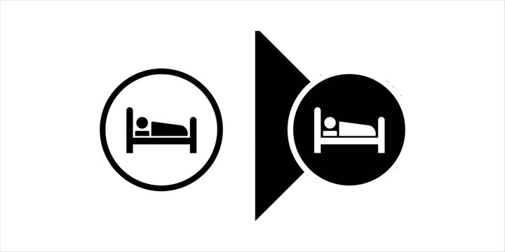 Black and white icons of a person sleeping in a bed symbol