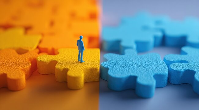 Small blue figure on border of two puzzle zones