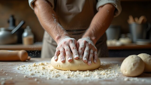 baker kneading dough