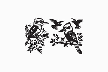 Kookaburra bird vector silhouettes black and white image adobe illustrator .eps