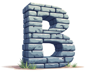 Stone Letter B with Rough Texture, Transparent Background, 3D Realism Design Element