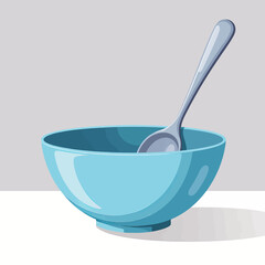 Teal Glossy Bowl with Spoon, Transparent Background, Minimalist Graphic Design Element