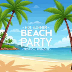 Tropical Green Palm Trees on Transparent Background, Beach Party Illustration for Web Design