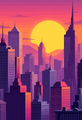 Vibrant Sunset Skyline with Transparent Background, Vector Illustration for Web Design
