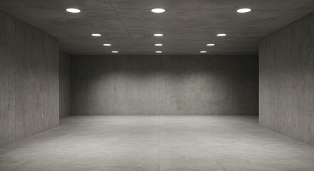 Empty concrete room with recessed ceiling lights