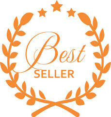 Fototapeta premium Best seller badge with laurel wreath and stars, vector golden medal, achievement mark, winner quality business label