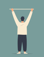White Sweatshirt Man Lifting Barbell on Transparent Background, Flat Illustration for Web Design