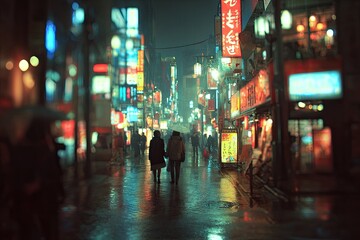 Obraz premium Rainy Night City Stroll