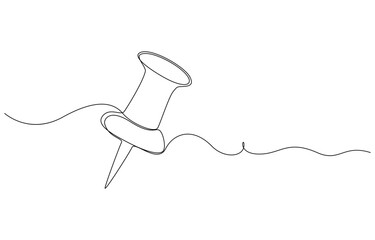 Single-line art of a push pin, Continuous Line Drawing of a Push Pin, Continuous Line Drawing of a Push Pin on a Horizontal Line