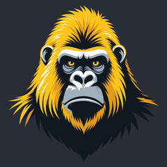 Yellow Gorilla Face with Angry Expression, Transparent Background, Graphic Design Element
