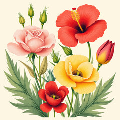 Yellow Poppy Blossom with Red Accents on Transparent Background, Watercolor Illustration for Branding