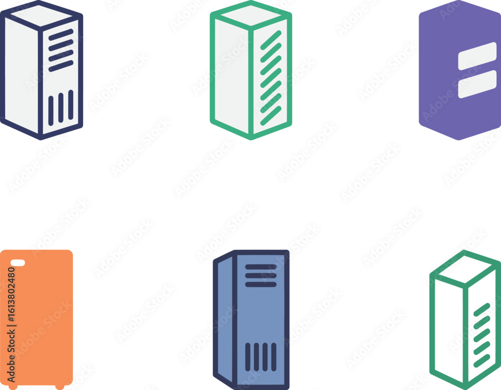 Aufkleber assortment of colorful server rack and network cabinet icons representing data centers and digital s
