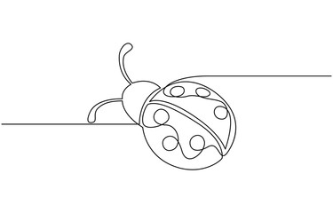  continuous one line ladybug illustration, Bug one line continuous. Line art bug isolated on transparent background. Hand drawn vector art.