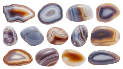 Polished agate stones with banded layers isolated on a transparent background image
