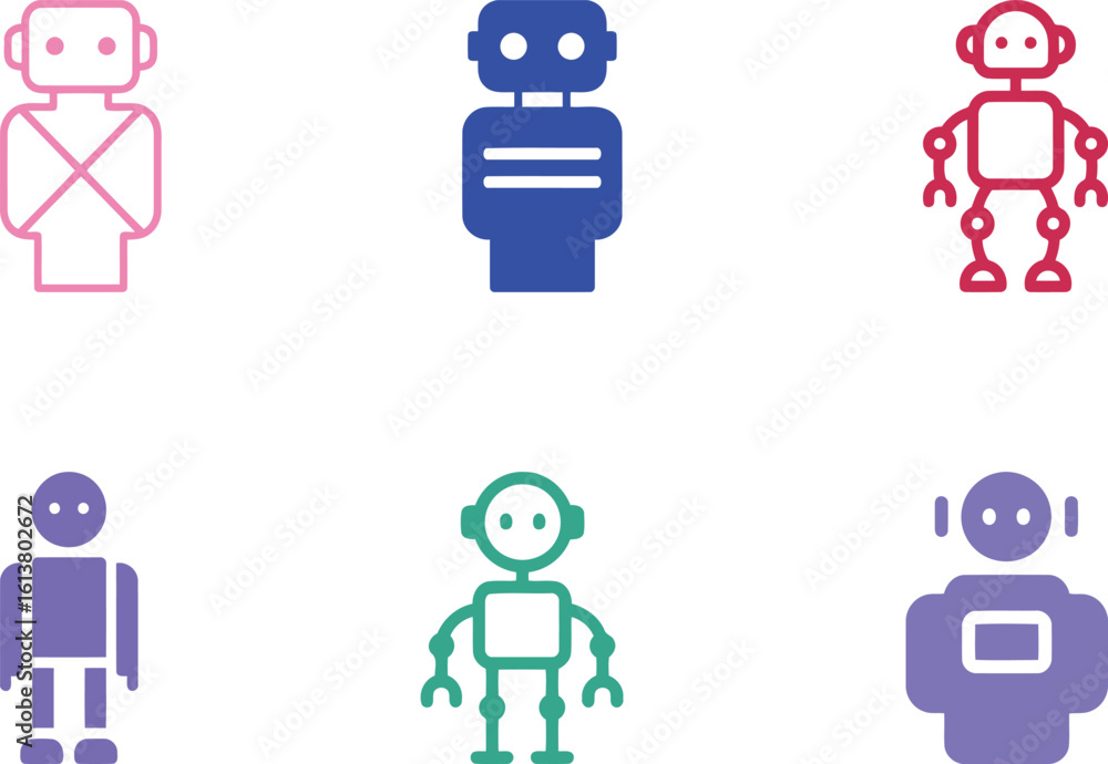 Aufkleber collection of colorful robot icons representing artificial intelligence, automation, and future tech