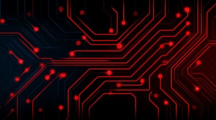 Glowing red circuit board pathways on dark background technology electronic