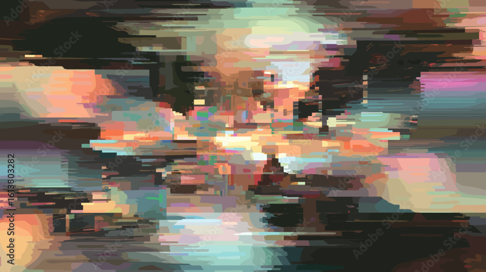 Poster abstract glitch vector background with colorful distortion effects