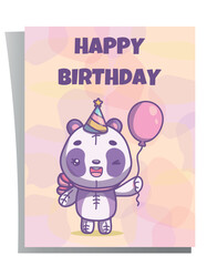 Kawaii Panda Birthday Card with Balloon and Party Hat – Cute Greeting for Kids & Celebrations
