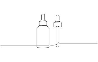 Serum bottle in one line drawing. Minimalist illustration for beauty , Cosmetic bottle one line continuous. Cosmetic bottle line art.