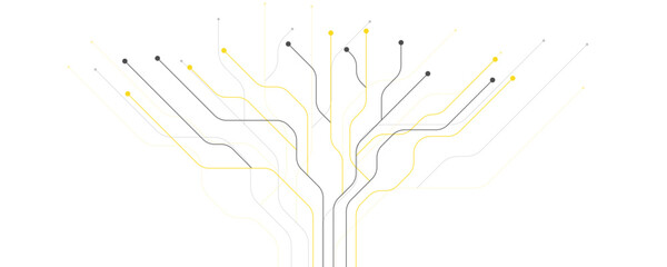 Abstract gray and yellow color digital technology futuristic circuit board background design. Technology dots lines connect network background.	