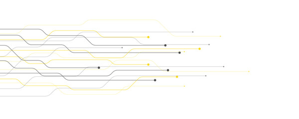 Abstract gray and yellow color digital technology futuristic circuit board background design. Technology dots lines connect network background.	