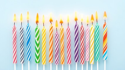 Colorful birthday candles glowing brightly, arranged in a row to celebrate joy and festivity.