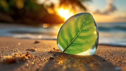 Leaf in Sand: Nature's Beauty at Sunset