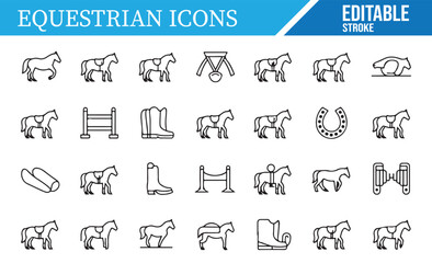 Editable Equestrian Icons Set for Horseback Riding and Sports Projects