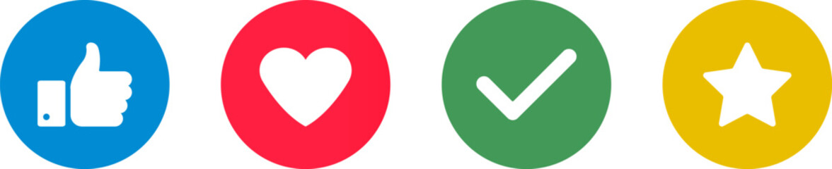 Thumbs up. Yes sign. Check mark symbol.  Confirmation mark. Heart shape and star rating © yan4ik