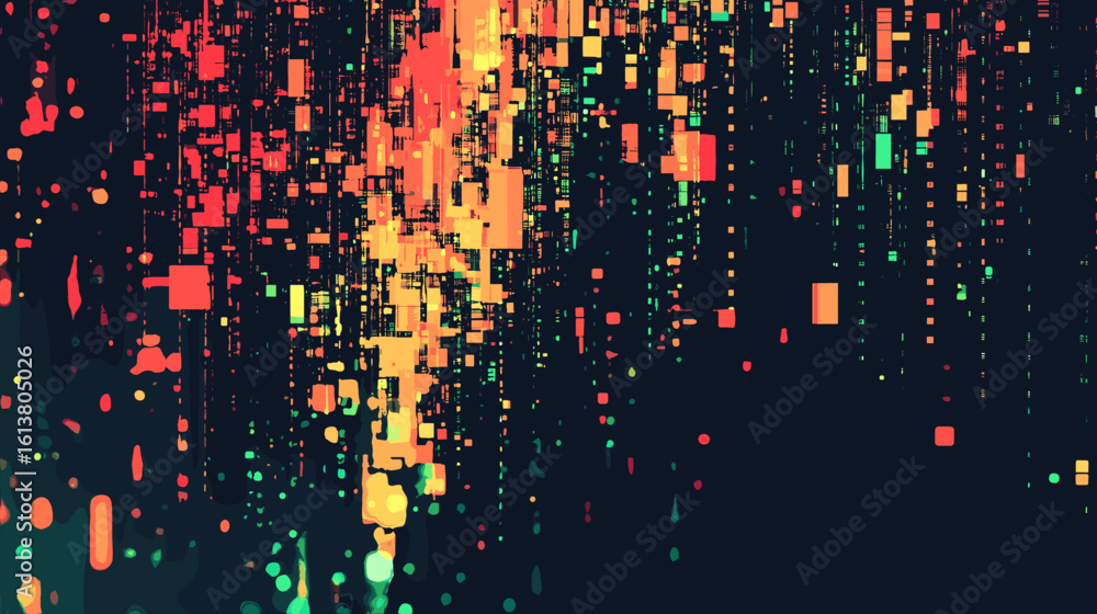 Poster abstract glitch vector background with colorful digital squares