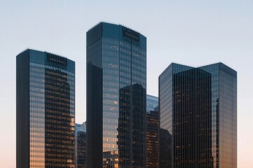 Obraz premium Modern city skyline glass skyscrapers urban architecture downtown - business district corporate buildings commercial real estate metropolitan cityscape urban development 