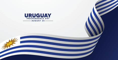 Uruguay Independence Day 25 August flag ribbon vector poster
