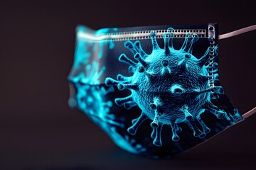 Close-Up View of a Virus Illustration on a Medical Face Mask