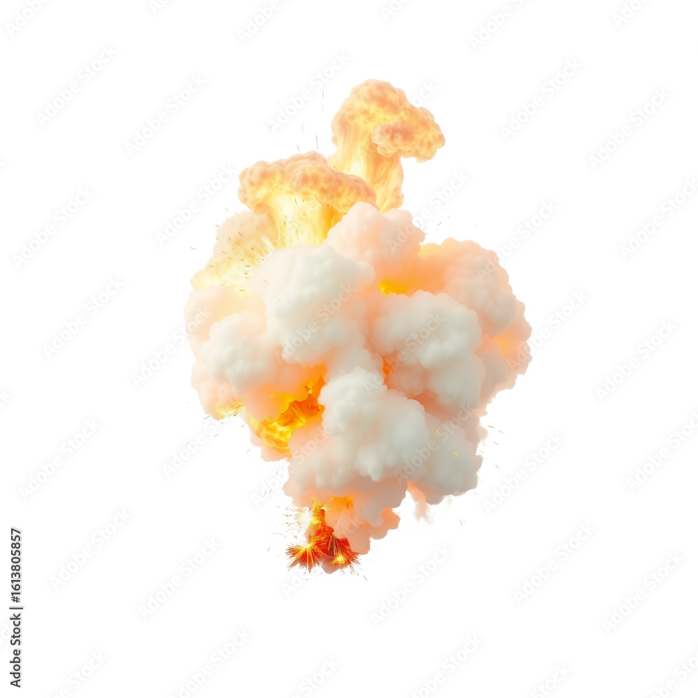Poster abstract explosion of colorful smoke and light particles creating a dynamic cloud formation isolated