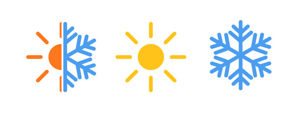 Sun and snowflake icon Climate change symbol Hot and cold contrast temperature