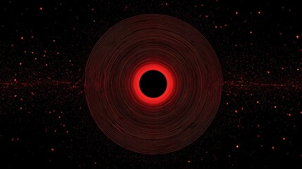 Red concentric circles against a dark starry background black abstract