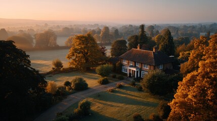 shot drone of british royal home in the countryside