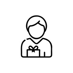 Person holding a gift box with a bow outline icon present