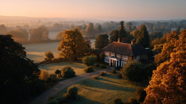 shot drone of british royal home in the countryside