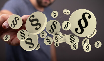 Abstract image of 3D paragraph symbols, representing legal concepts, law, and regulations.
