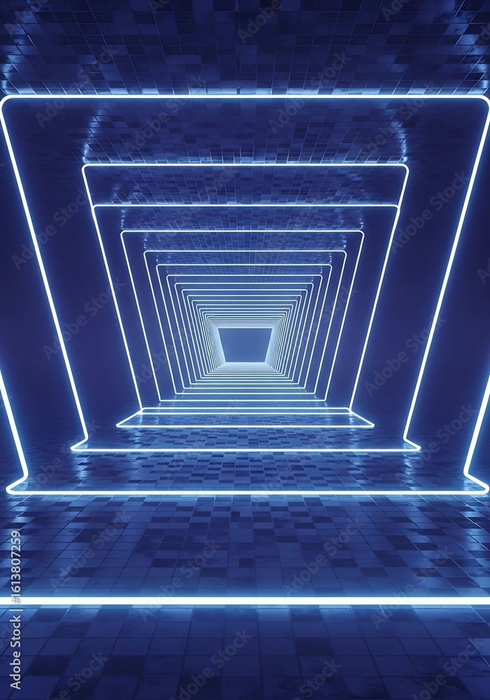Aufkleber futuristic illuminated corridor with geometric neon lights creating a sense of depth