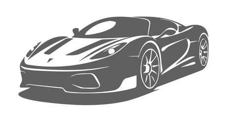 Sports car silhouette vector design, black and white logo type