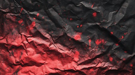 Red splattered crumpled paper background with black texture