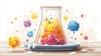 Colorful Molecular Science Experiment in Laboratory Glassware with Bubbles and Liquid Substance