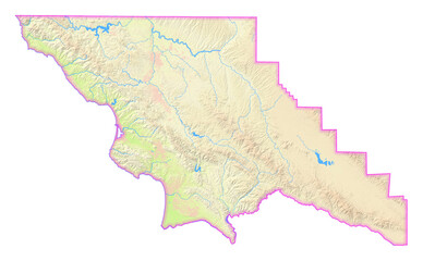 Obraz premium Map of the County San Luis Obispo (California, US) showing the isolated County with relief representation. No Lables.