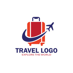 Travel bag logo vector template. logo for travel label, tourism, journey posters, airways identity, and tech transportation